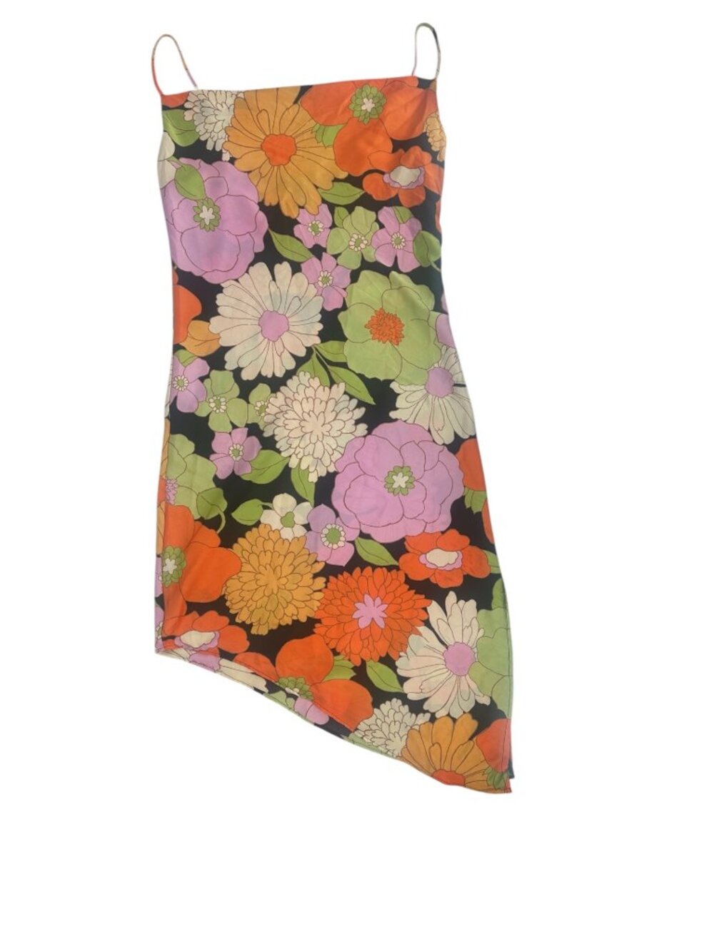 Forever 21 Women’s Retro Floral Slip Dress Large Asymmetrical Hem Y2K 90s Mod - Picture 4 of 6